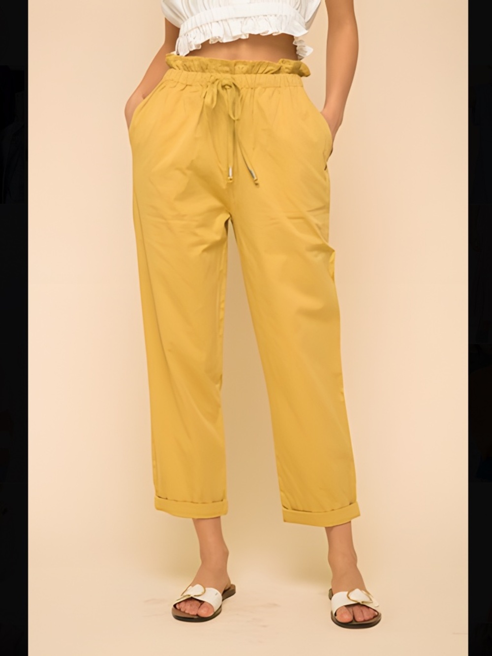 Hem & Thread Mustard Yellow Cropped Drawstring Pants